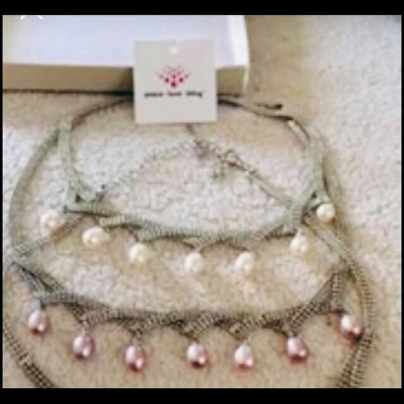 Genuine White Pearl Silver Mesh Princess Necklace - Picture 3 of 4